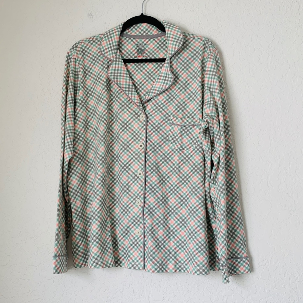 Poppy & Clay Pajama Set Women XL Green Plaid Organic Cotton Coastal Quiet Luxury - Picture 2 of 13